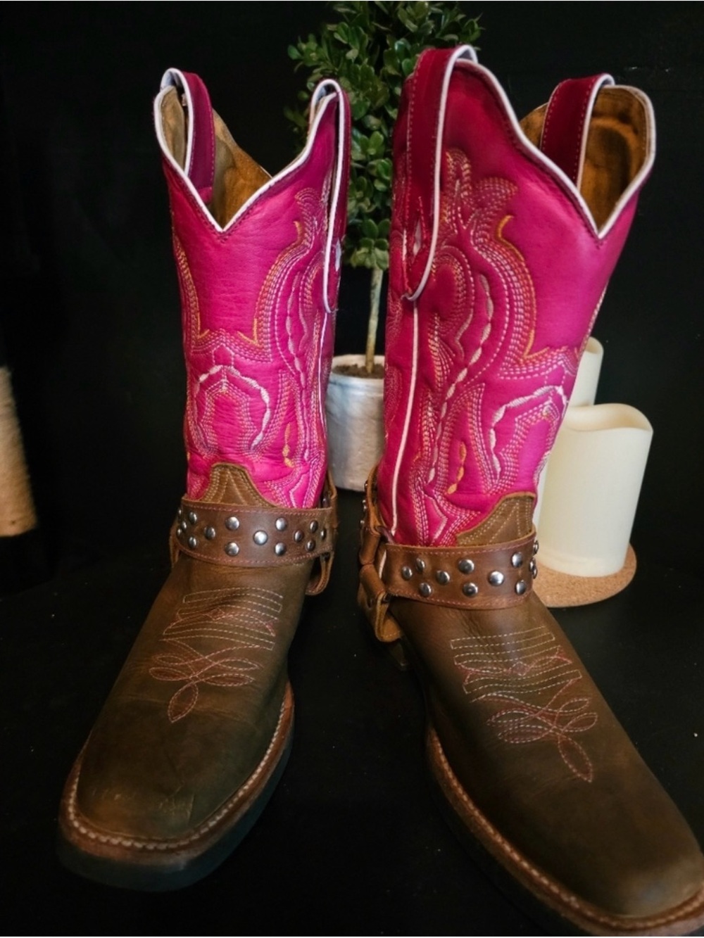 Women’s West Wing Pink and Brown Studded Western Boots
